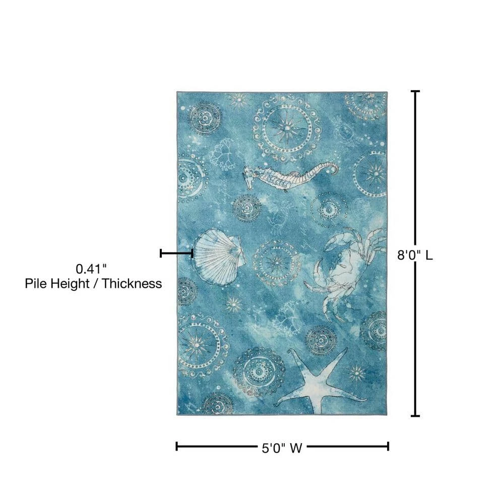 Coastal Splash Aqua 5 ft. x 8 ft. Area Rug by Mohawk Home 11 Coastal Splash Aqua 5 ft. x 8 ft. Area Rug by Mohawk Home - Image 9