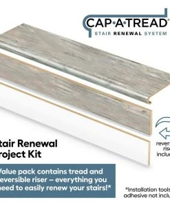 Athabasca Glacier/Pelican Gray 1-11/16 in. T x 12-1/8 in. W x 47 in. L Stair Tread and Reversible Riser Kit by Cap A Tread -Mohawk Home Sales athabasca glacier pelican gray cap a tread vinyl stair treads 01c077717 c3 1000