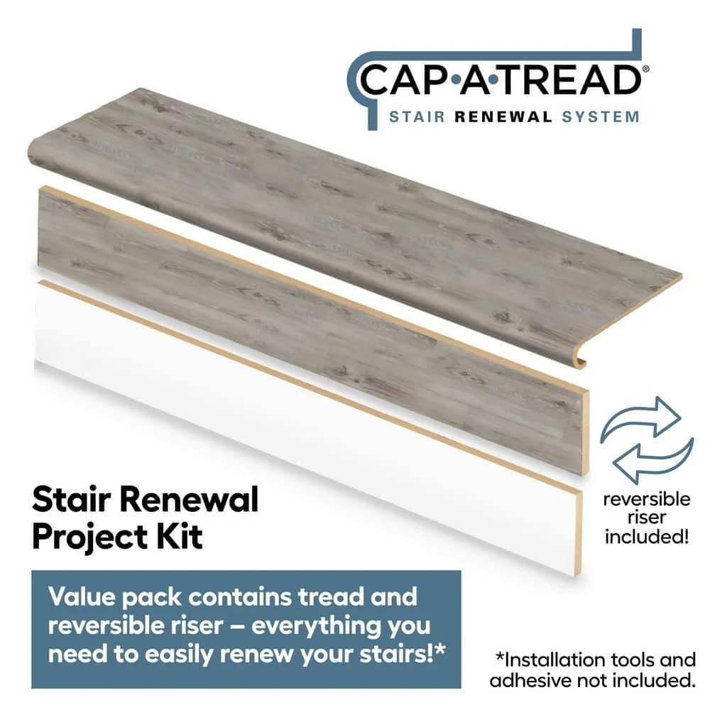 Banff Gray Hickory Stair Tread and Reversible Riser Kit 47 in. L x 12-1/8 in. W x 1-11/16 in. T for Stairs 1 in. T by Cap A Tread 4 Banff Gray Hickory Stair Tread and Reversible Riser Kit 47 in. L x 12-1/8 in. W x 1-11/16 in. T for Stairs 1 in. T by Cap A Tread - Image 2