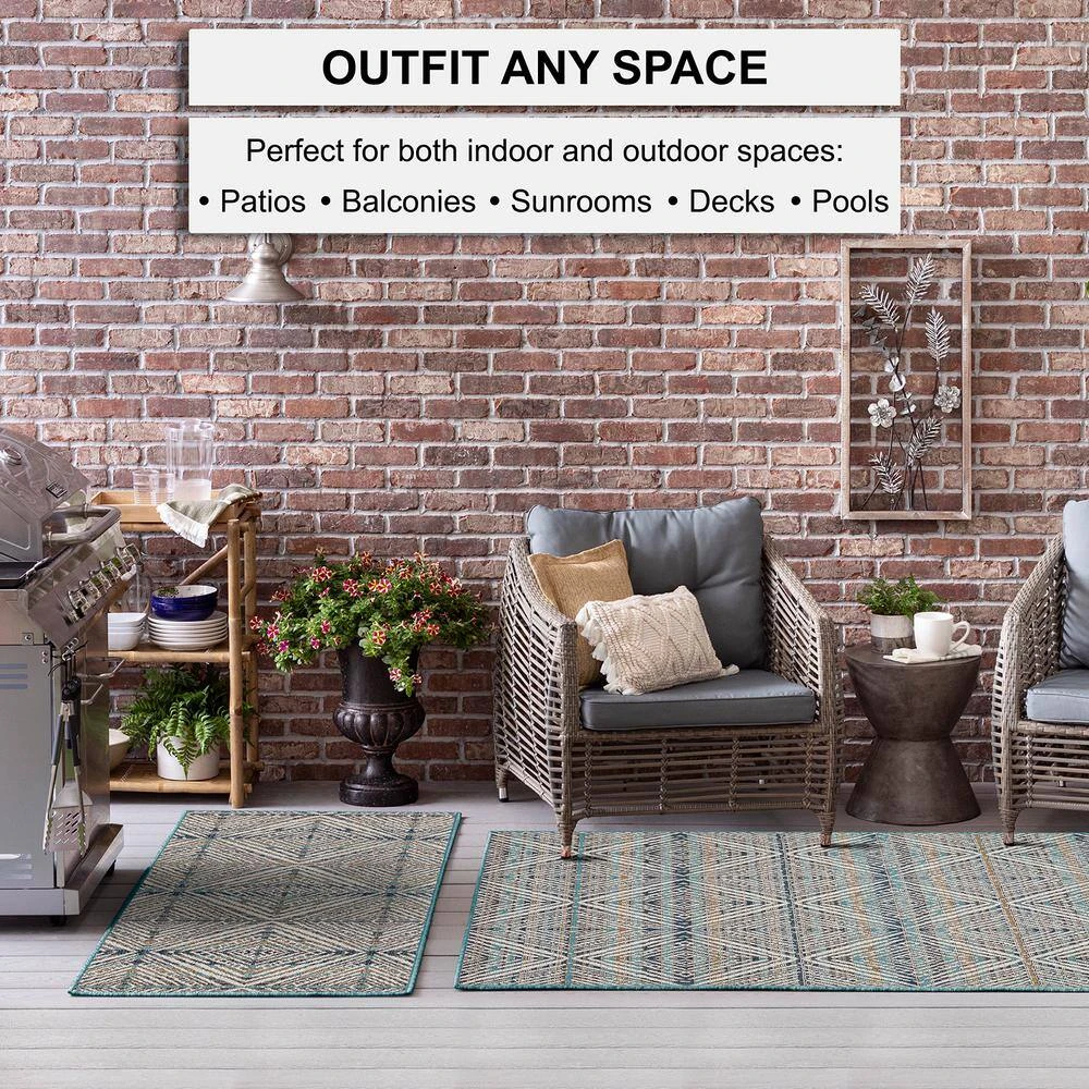 Tahoe Quilt Blue 8 ft. x 10 ft. Geometric Indoor/Outdoor Area Rug by Mohawk Home 6 Tahoe Quilt Blue 8 ft. x 10 ft. Geometric Indoor/Outdoor Area Rug by Mohawk Home - Image 4