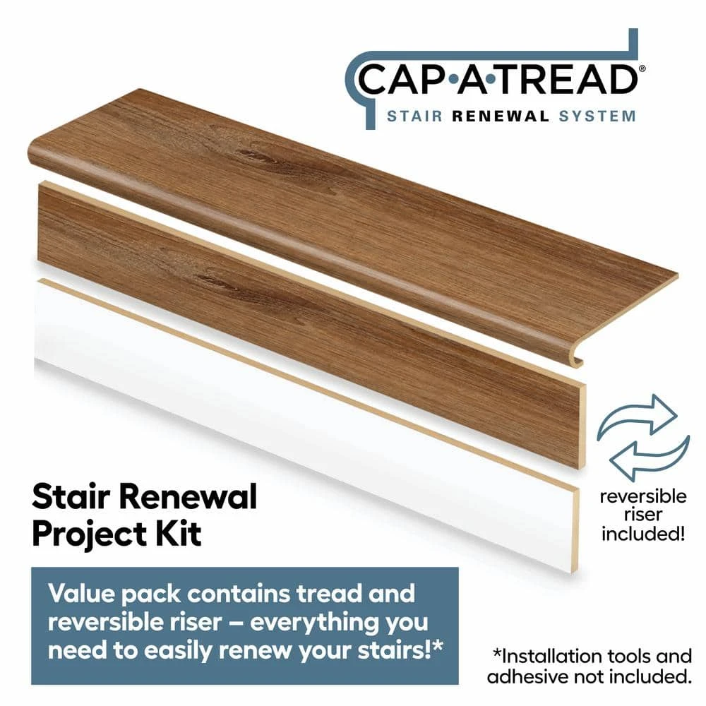 Burnt Oak/Auburn Wood Stair Tread & Reversible Riser Kit 47 in. L x 12-1/8 in. W x 1-11/16 in. T for Stairs 1 in. Thick by Cap A Tread 4 Burnt Oak/Auburn Wood Stair Tread & Reversible Riser Kit 47 in. L x 12-1/8 in. W x 1-11/16 in. T for Stairs 1 in. Thick by Cap A Tread - Image 2