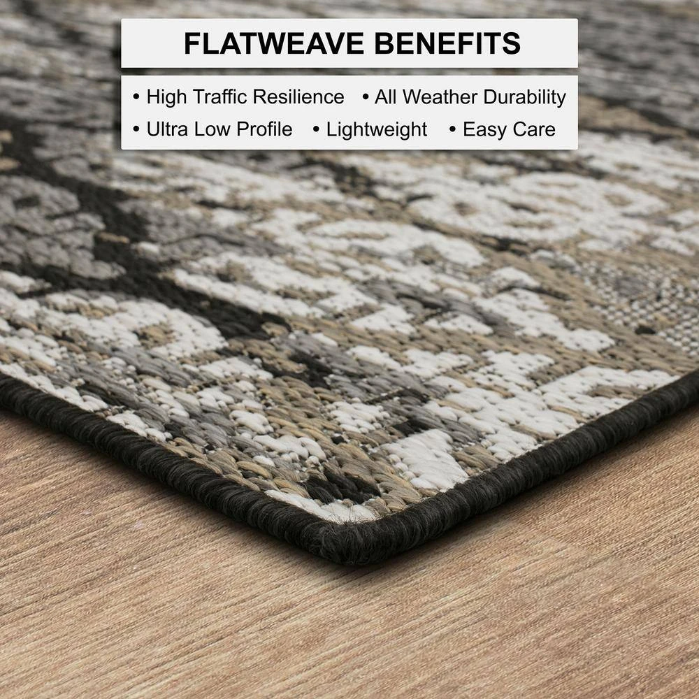 Marbella Dark Grey 5 ft. 3 in. x 7 ft. 6 in. Ikat Indoor/Outdoor Area Rug by Mohawk Home 7 Marbella Dark Grey 5 ft. 3 in. x 7 ft. 6 in. Ikat Indoor/Outdoor Area Rug by Mohawk Home - Image 5