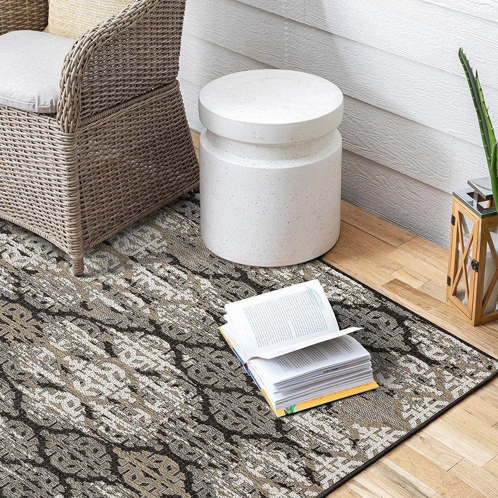 Marbella Dark Grey 5 ft. 3 in. x 7 ft. 6 in. Ikat Indoor/Outdoor Area Rug by Mohawk Home 5 Marbella Dark Grey 5 ft. 3 in. x 7 ft. 6 in. Ikat Indoor/Outdoor Area Rug by Mohawk Home - Image 3