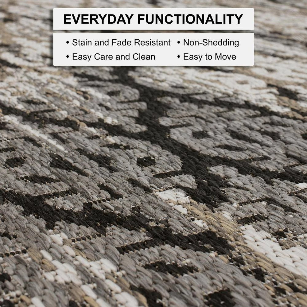 Marbella Dark Grey 5 ft. 3 in. x 7 ft. 6 in. Ikat Indoor/Outdoor Area Rug by Mohawk Home 8 Marbella Dark Grey 5 ft. 3 in. x 7 ft. 6 in. Ikat Indoor/Outdoor Area Rug by Mohawk Home - Image 6