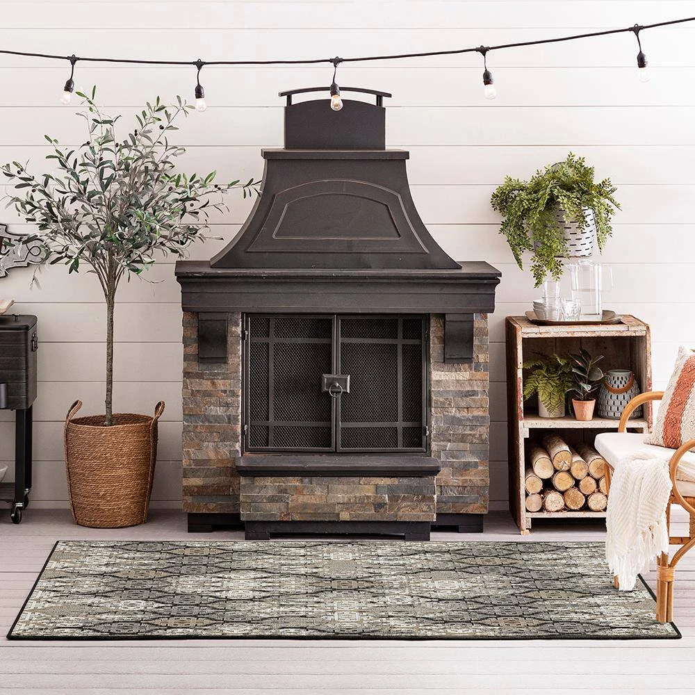 Marbella Dark Grey 5 ft. 3 in. x 7 ft. 6 in. Ikat Indoor/Outdoor Area Rug by Mohawk Home 4 Marbella Dark Grey 5 ft. 3 in. x 7 ft. 6 in. Ikat Indoor/Outdoor Area Rug by Mohawk Home - Image 2