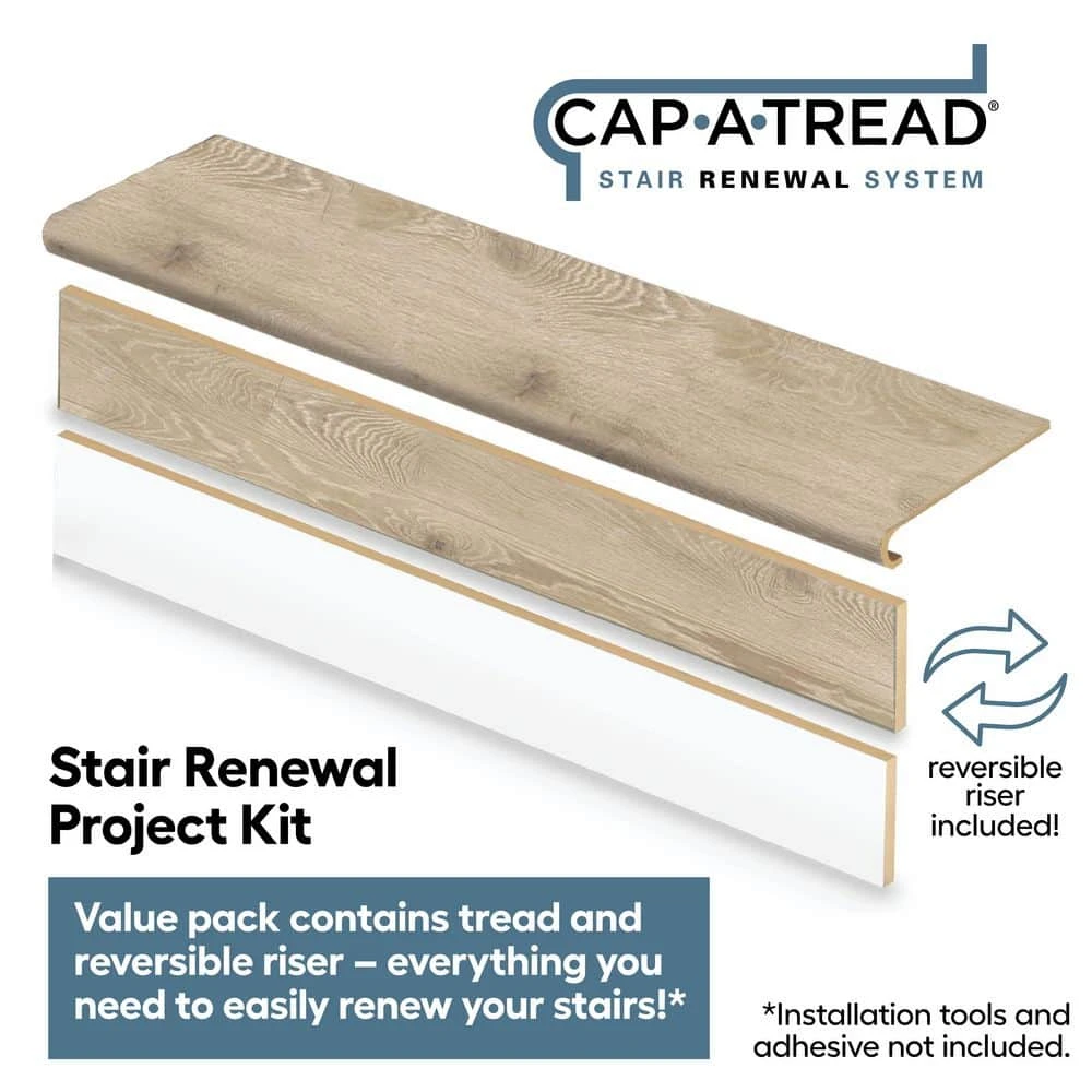 Larkmead Oak Stair Tread & Reversible Riser Kit 47 in. L x 12-1/8 in. W x 1-11/16 in. T to Cover Stairs 1 in. by Cap A Tread 4 Larkmead Oak Stair Tread & Reversible Riser Kit 47 in. L x 12-1/8 in. W x 1-11/16 in. T to Cover Stairs 1 in. by Cap A Tread - Image 2
