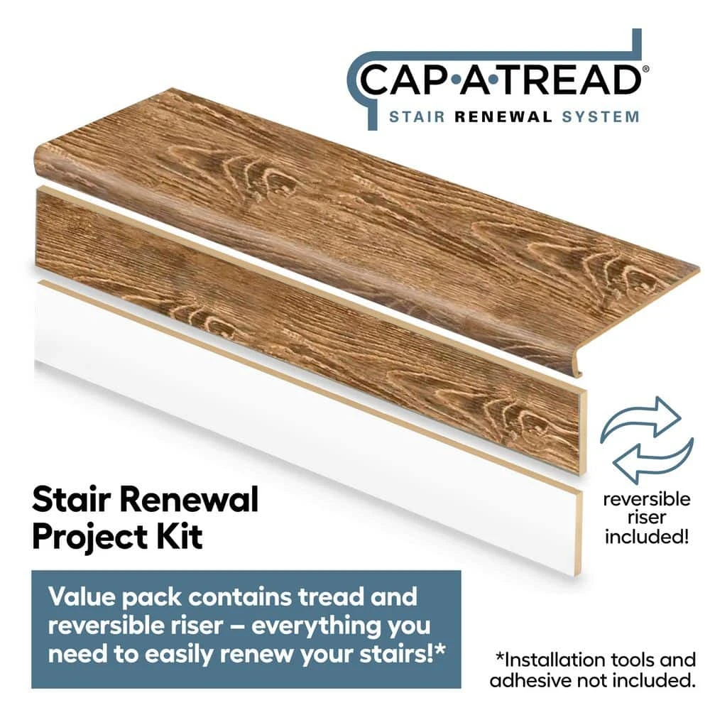 Moose Lake Chestnut Stair Tread and Reversible Riser Kit 47 in. L x 12-1/8 in. W x 2-3/16 in. T by Cap A Tread 4 Moose Lake Chestnut Stair Tread and Reversible Riser Kit 47 in. L x 12-1/8 in. W x 2-3/16 in. T by Cap A Tread - Image 2
