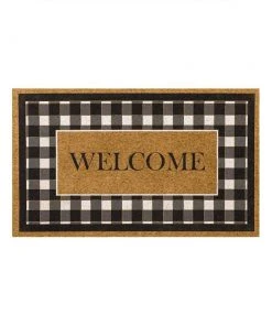 Fall Welcome Check Natural 18 in. x 30 in. Faux Coir Doormat by Mohawk Home