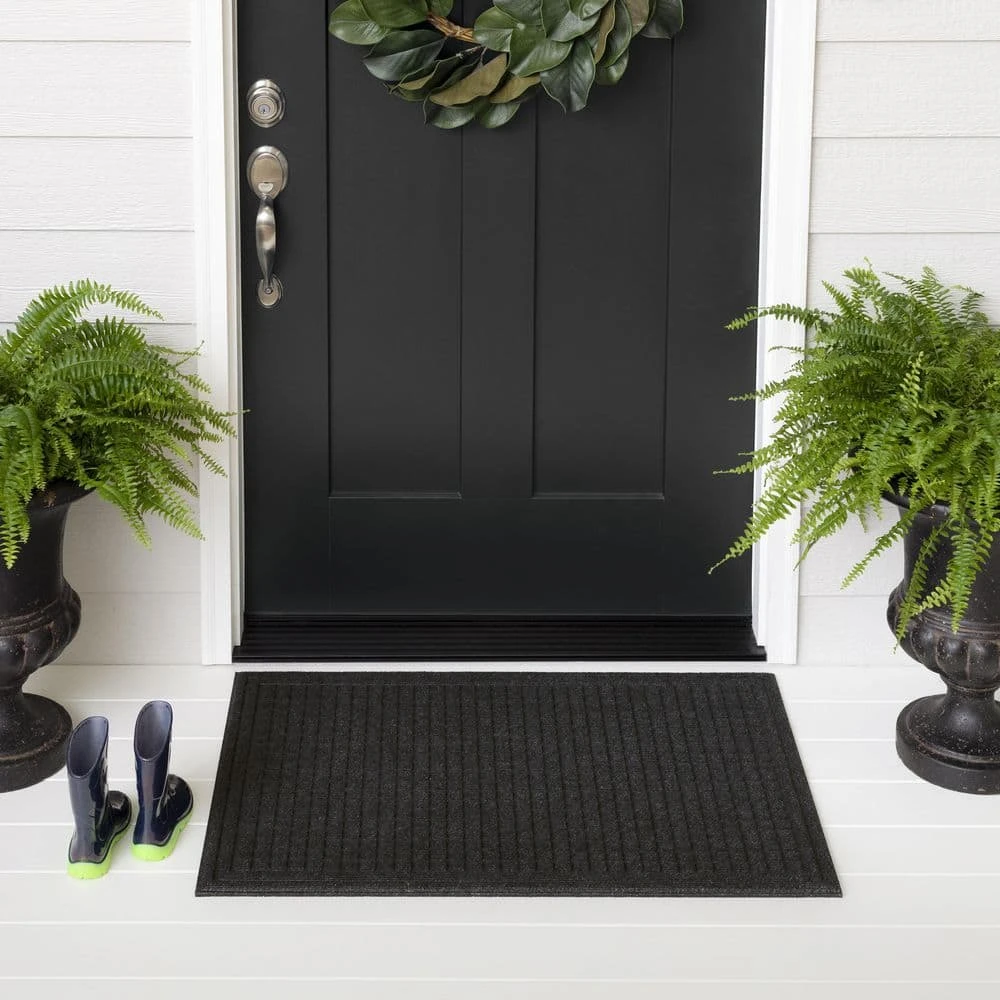 Waffle Grid Impression Onyx 18 in. x 30 in. Recycled Rubber Indoor/Outdoor Door Mat by Mohawk Home 4 Waffle Grid Impression Onyx 18 in. x 30 in. Recycled Rubber Indoor/Outdoor Door Mat by Mohawk Home - Image 2