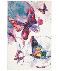 Watercolor Butterflies Purple 5 ft. x 8 ft. Abstract Area Rug by Mohawk Home