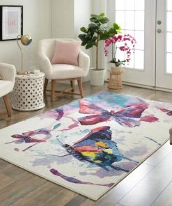Watercolor Butterflies Purple 5 ft. x 8 ft. Abstract Area Rug by Mohawk Home -Mohawk Home Sales purple mohawk home kids rugs 049711 c3 1000