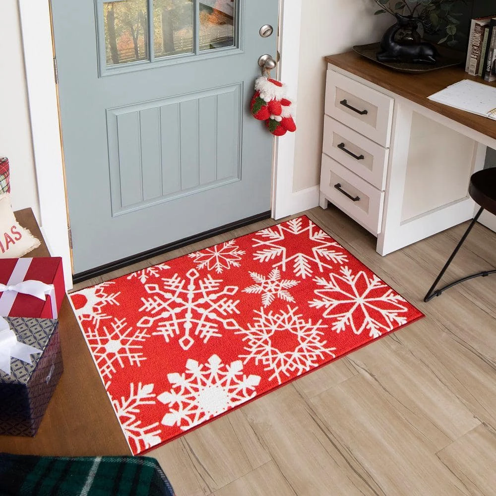 Snowflake Red 2 ft. x 3 ft. 4 in. Machine Washable Area Rug by Mohawk Home 4 Snowflake Red 2 ft. x 3 ft. 4 in. Machine Washable Area Rug by Mohawk Home - Image 2