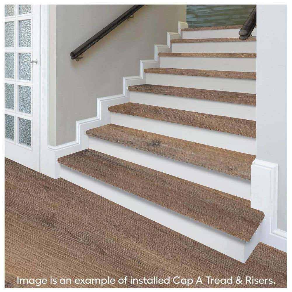 Seed Lake Hickory Vinyl Overlay Stair Tread and Reversible Riser Kit 47 in. L x 12-1/8 in. W x 1-11/16 in. T by Cap A Tread 5 Seed Lake Hickory Vinyl Overlay Stair Tread and Reversible Riser Kit 47 in. L x 12-1/8 in. W x 1-11/16 in. T by Cap A Tread - Image 3