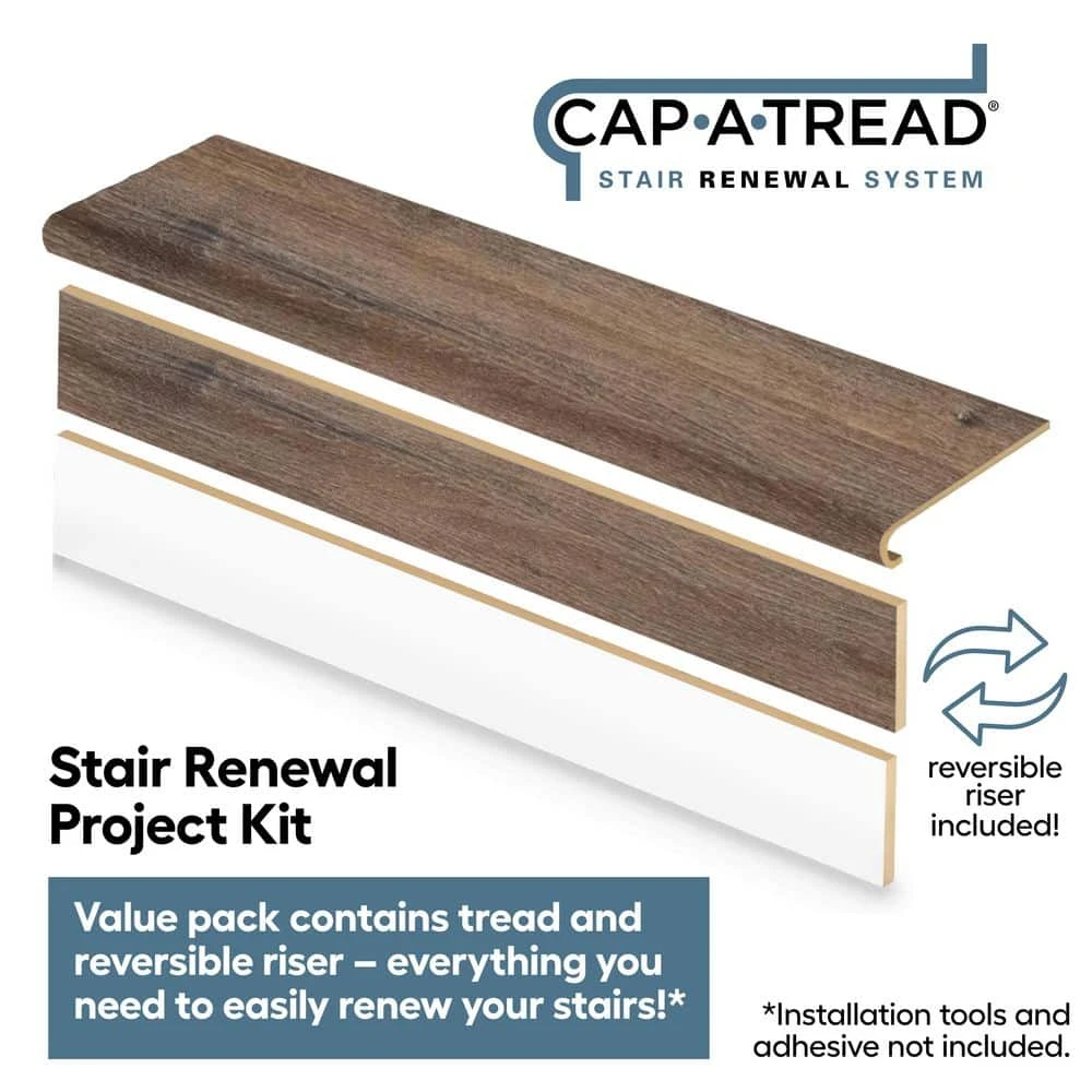 Seed Lake Hickory Vinyl Overlay Stair Tread and Reversible Riser Kit 47 in. L x 12-1/8 in. W x 1-11/16 in. T by Cap A Tread 4 Seed Lake Hickory Vinyl Overlay Stair Tread and Reversible Riser Kit 47 in. L x 12-1/8 in. W x 1-11/16 in. T by Cap A Tread - Image 2