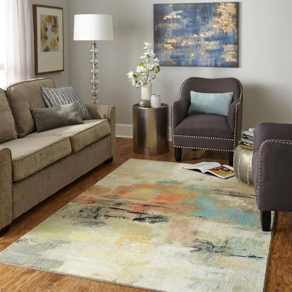 Painted Gaze Metropolitan Tan 8 ft. x 10 ft. Abstract Area Rug by Mohawk Home 4 Painted Gaze Metropolitan Tan 8 ft. x 10 ft. Abstract Area Rug by Mohawk Home - Image 2