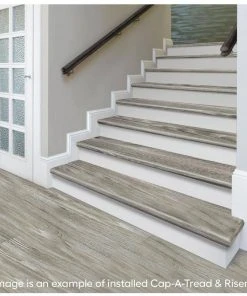 Turin Gris Stair Tread and Reversible Riser Kit 47 in. L x 12-1/8 in. W x 2-3/16 in. T by Cap A Tread -Mohawk Home Sales turin gris cap a tread vinyl stair treads 01ca78001 4f 1000