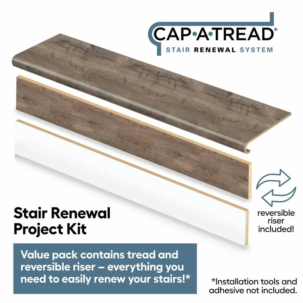 Vintage Pewter Oak Stair Tread and Reversible Riser Kit 47 in. L x 12-1/8 in. D x 1-11/16 in. H for Stairs 1 in. Thick by Cap A Tread 4 Vintage Pewter Oak Stair Tread and Reversible Riser Kit 47 in. L x 12-1/8 in. D x 1-11/16 in. H for Stairs 1 in. Thick by Cap A Tread - Image 2